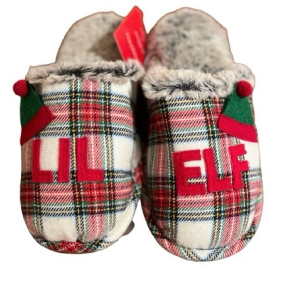 NWT. Wondershop- Kids Plaid Plush "Lil Elf" Christmas Slippers.